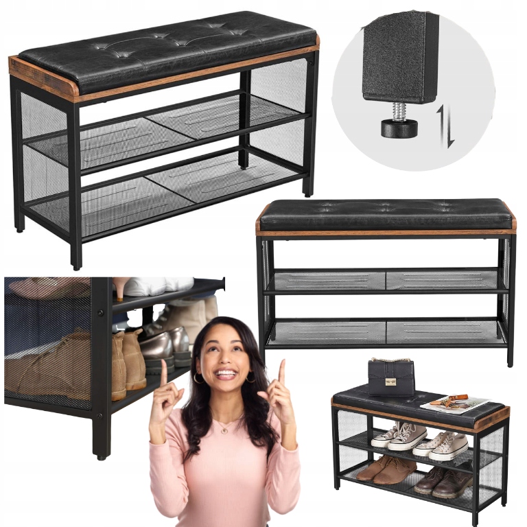 Čalúnená lavička so sedadlom a poličkou na topánky do predsiene Loft