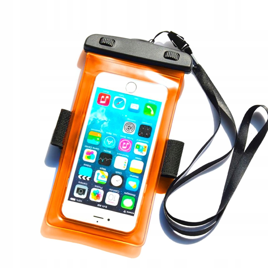 WODOODPORNY POKROWIEC ETUI DO TELEFONU Z OPASKĄ ARMBAND PVC - POMARAŃCZOWE