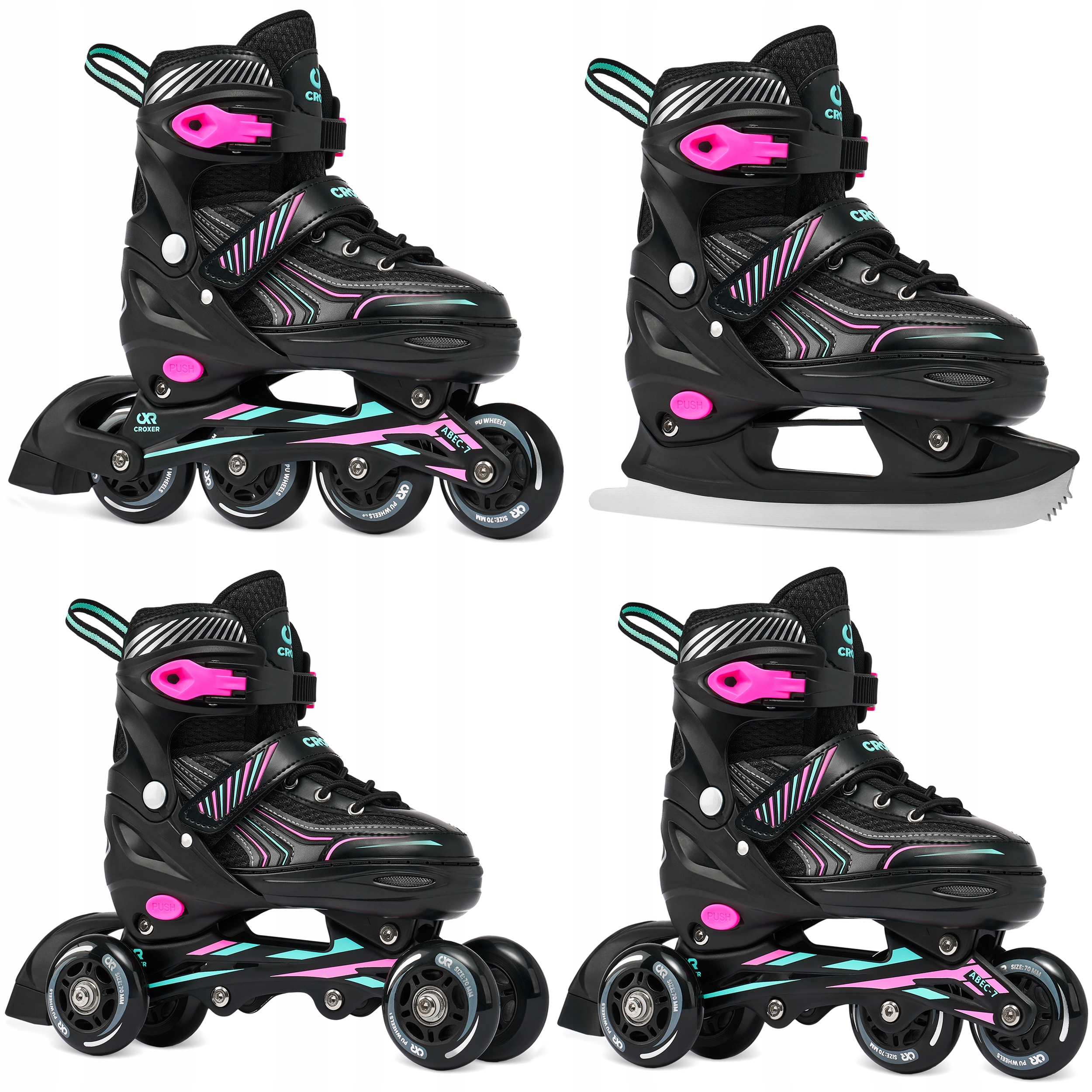 Rolki Łyżwy Wrotki 4w1 Regulowane Croxer Optima Mint/Pink 31-34