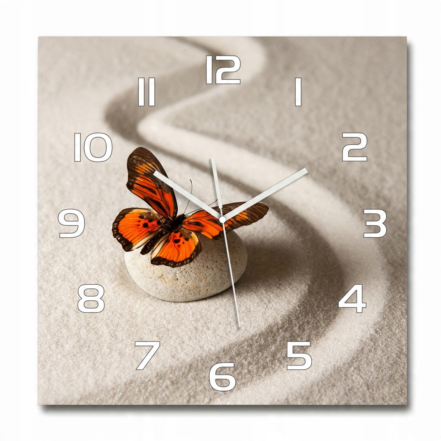 

Wiszący szklany zegar Kamień zen i motyl 60x60 cm
