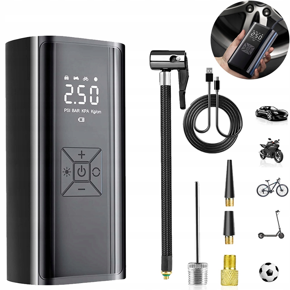 Elektrická Vzduchová Pumpa, 150 Psi 6000 Mah, Kompresor S LCD Obrazovkou