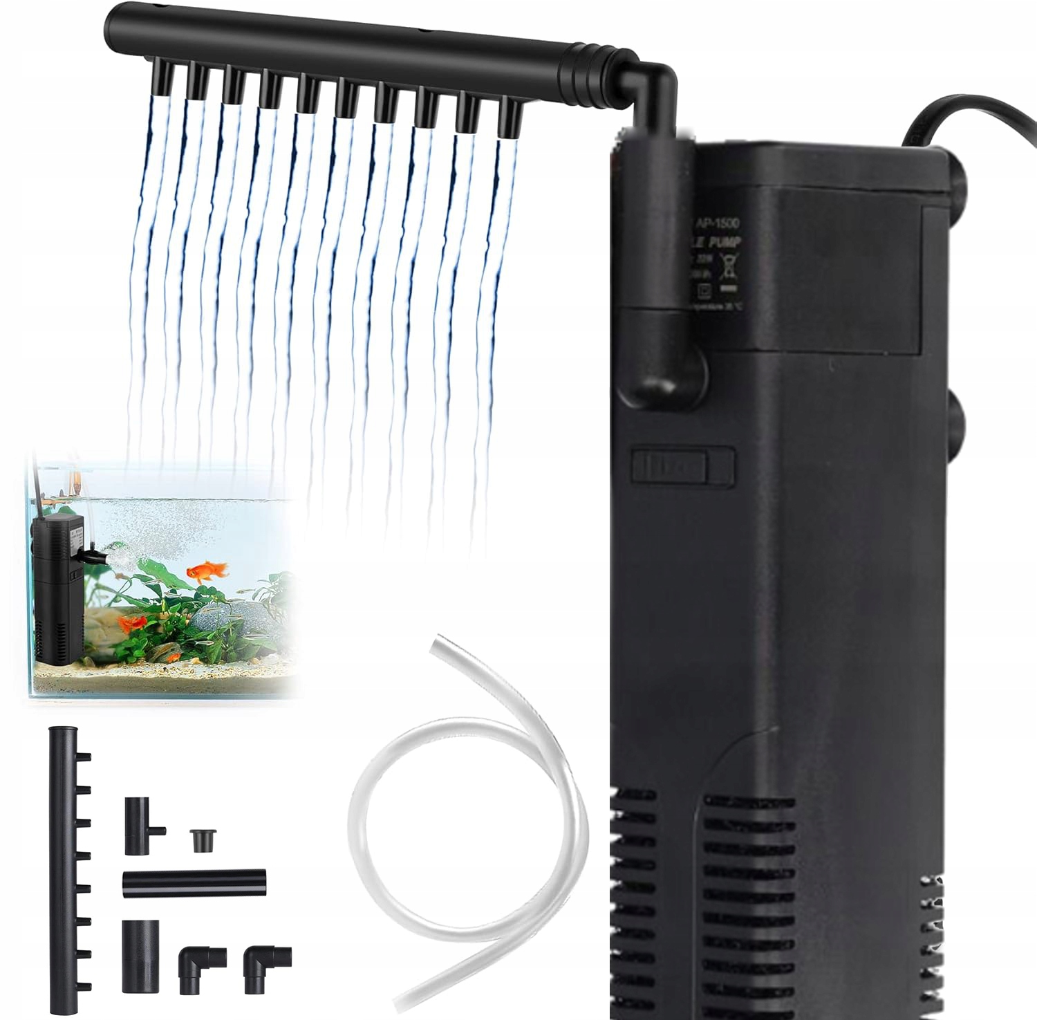 Vnitřní filtr do akvária 1000 l/h 22 W tichý s dešťovou sprchou 12 V/24 V