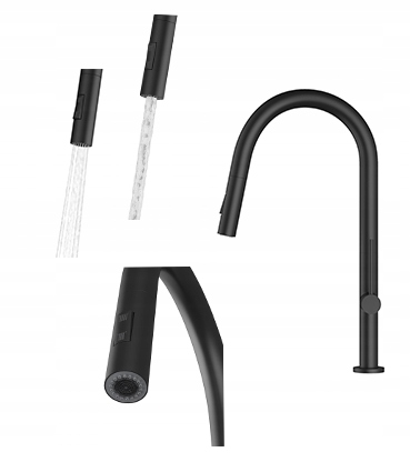 Kuchynská batéria čierna s výsuvným kohútikom Vaya