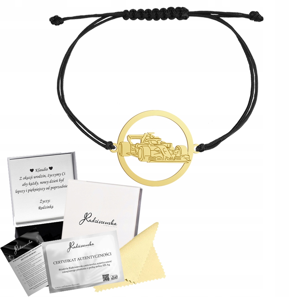 Zlatý náramek Formule Formule 1 Šňůra Stříbro 925 Dárek Gravírování Bonus