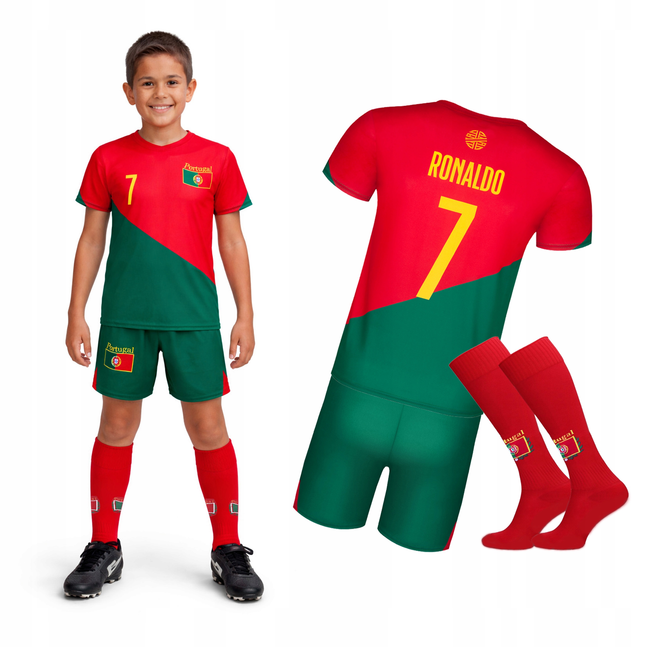 Strój piłkarski Ronaldo 7 Portugalia koszulka spodenki getry 122