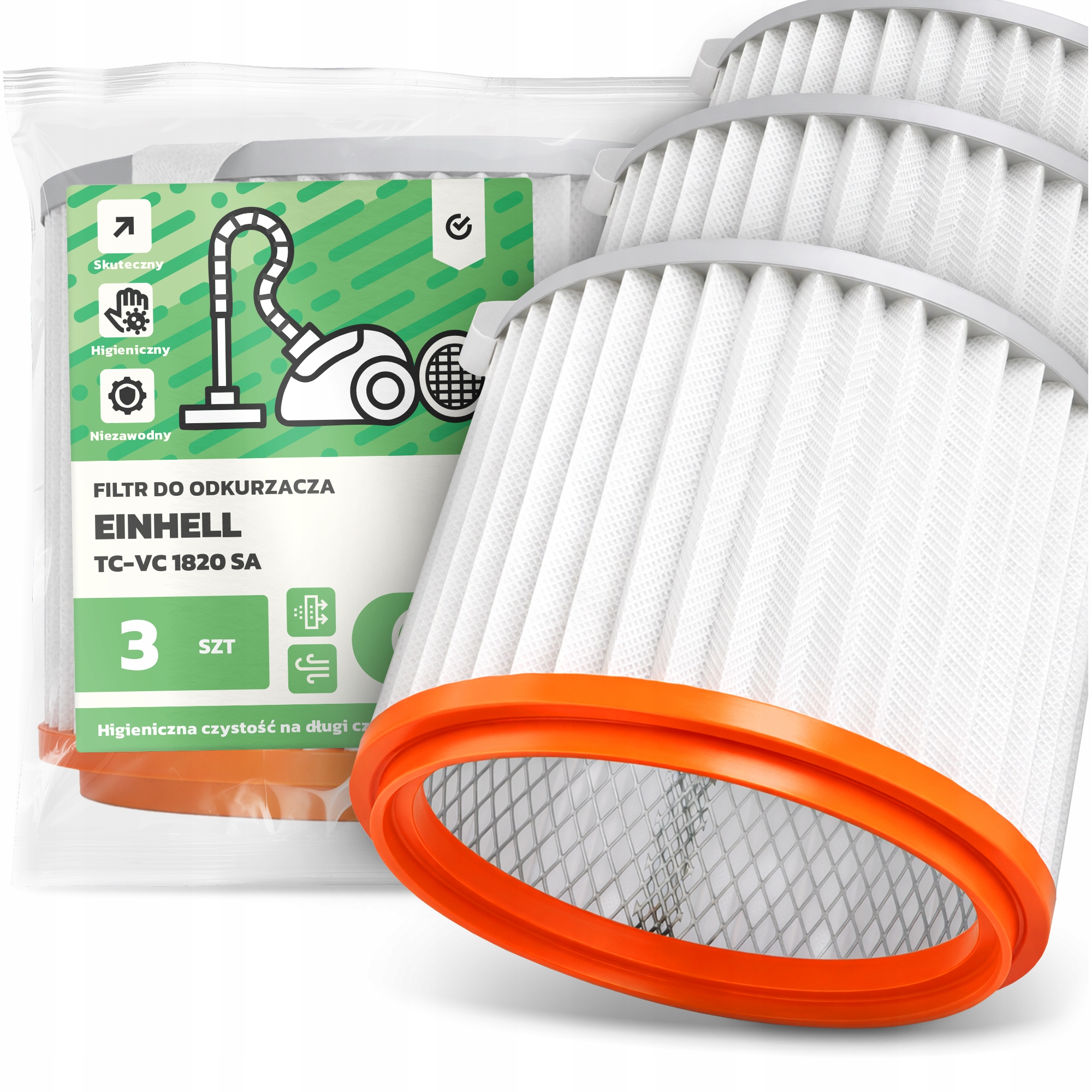 3x Vzduchový Filtr pro vysavač Einhell Tc-vc 1820 Sa Omyvatelný Filtr Em-w