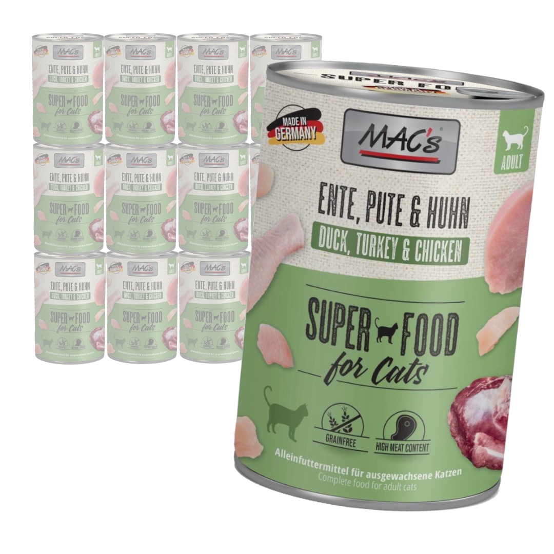 Levně MAC's Cat Mokré Krmivo Pro Kočky Kachna Krůta Kuře 12x400 g