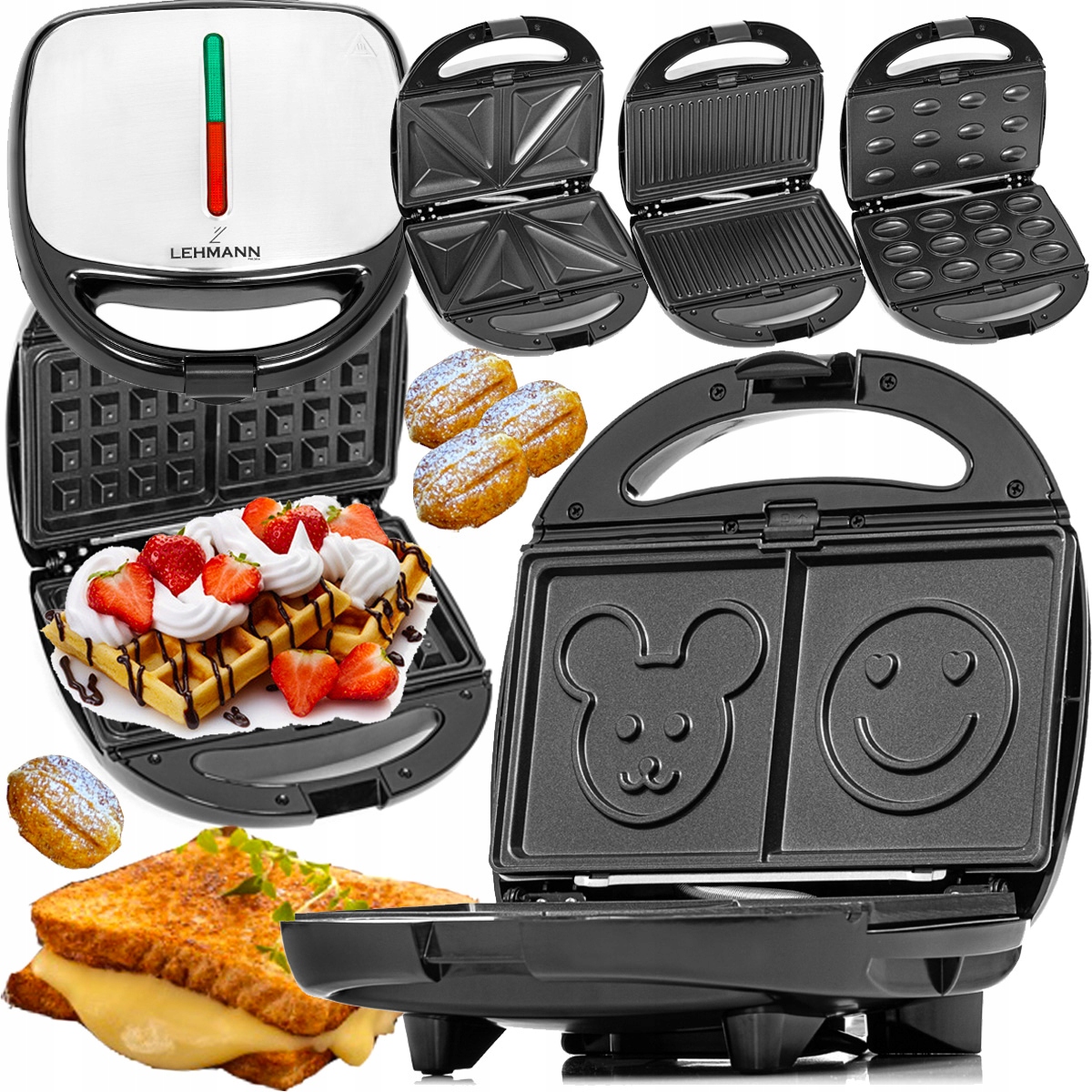 GOFROWNICA OPIEKACZ DO KANAPEK TOSTÓW GRILL ELEKTRYCZNY 5W1 WIELOFUNKCYJNY