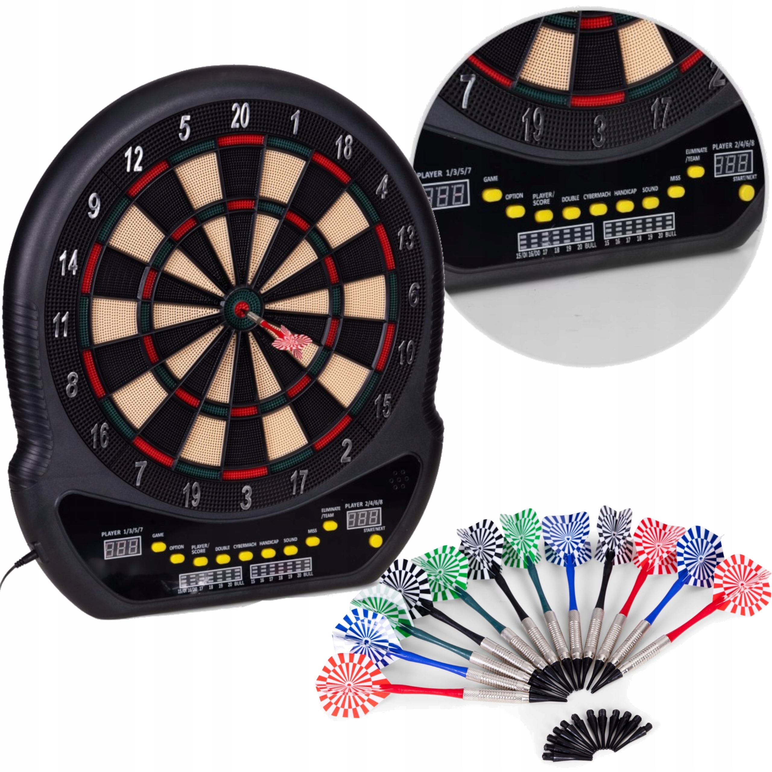 Tarcza Do Darta Elektroniczna Tablica LCD Zestaw Do Gry 12 Rzutek 48 cm