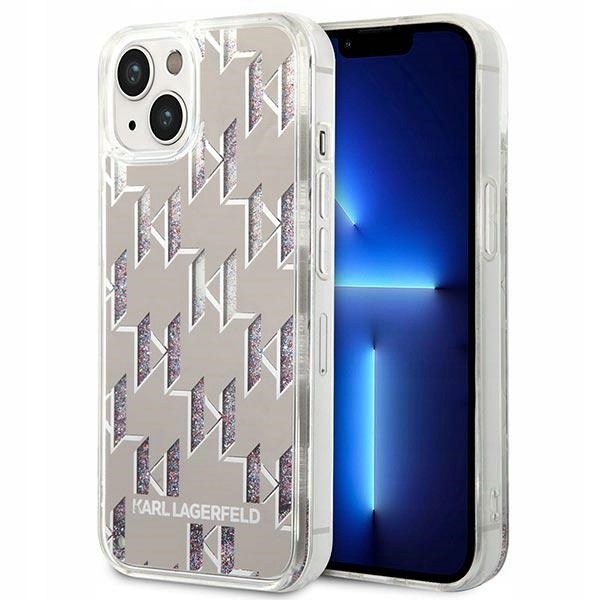 Karl Lagerfeld Monogram Liquid Glitter – Pouzdro pro iPhone 14 (stříbrné)