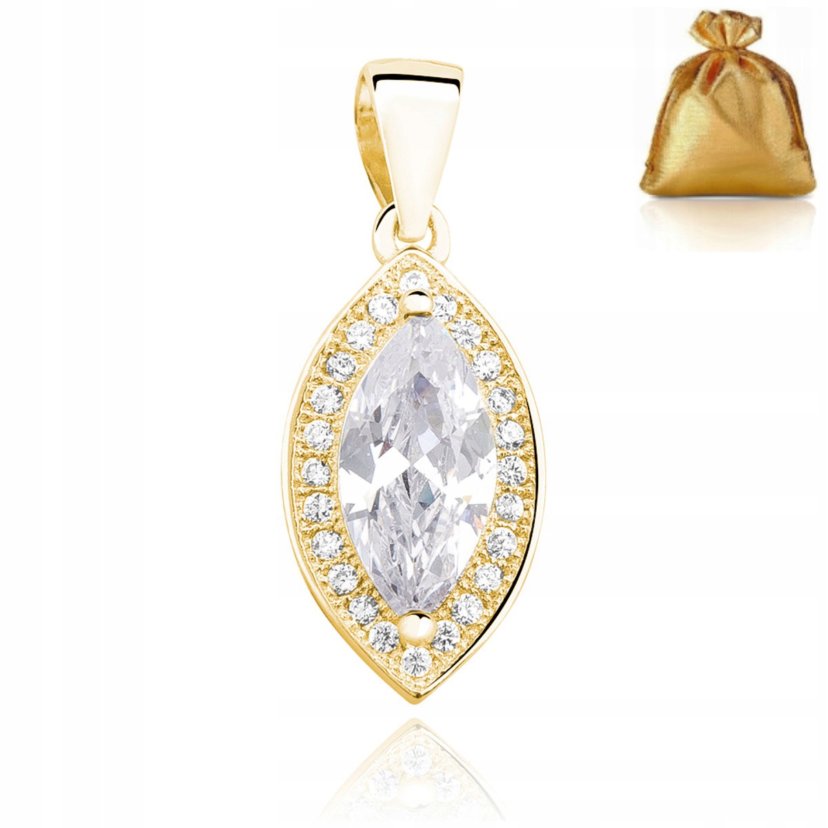 Zlatý Přívěsek Bílý Křišťál Se Zirkony Stříbro Pozlacený Ryzost 925/585