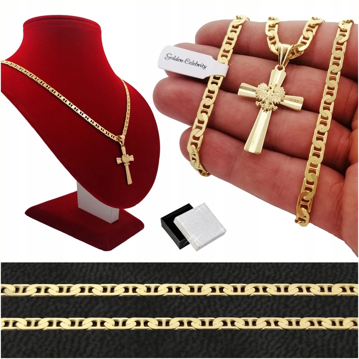 Złoty Męski Łańcuszek Gucci 4,5 MM Zawieszka Krzyż Srebro 925