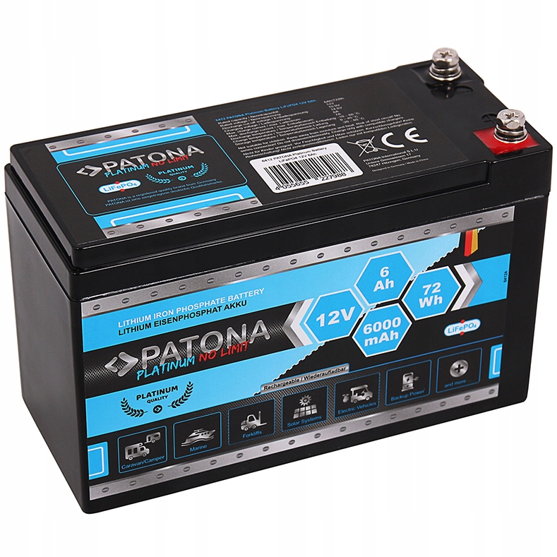 Akumulator LiFePO4 12V 6Ah 72Wh 6000mAh Bateria Patona Platinum
