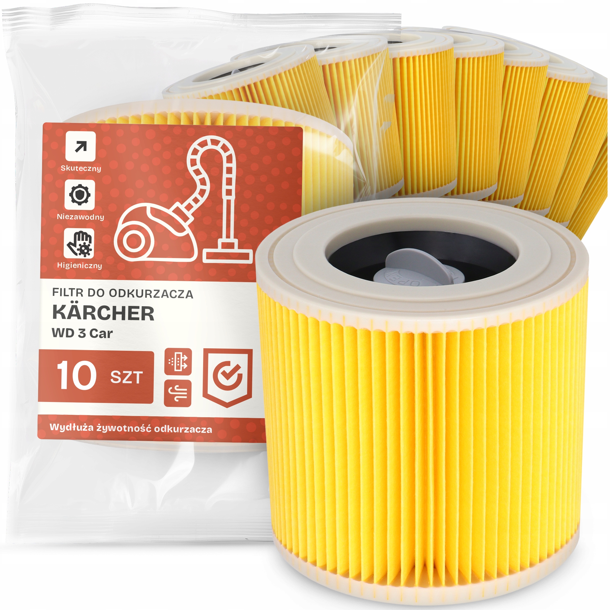 10 x Filtr Pro Vysavač Kärcher Wd 3 Car Vzduch Výkonný Náhradník Em-w