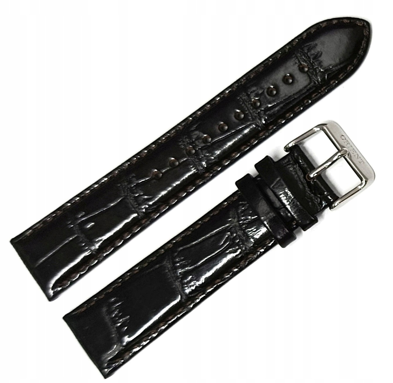Originální Kožený Hnědý Lesklý Řemínek Na Hodinky Orient 22 mm Krokodýl