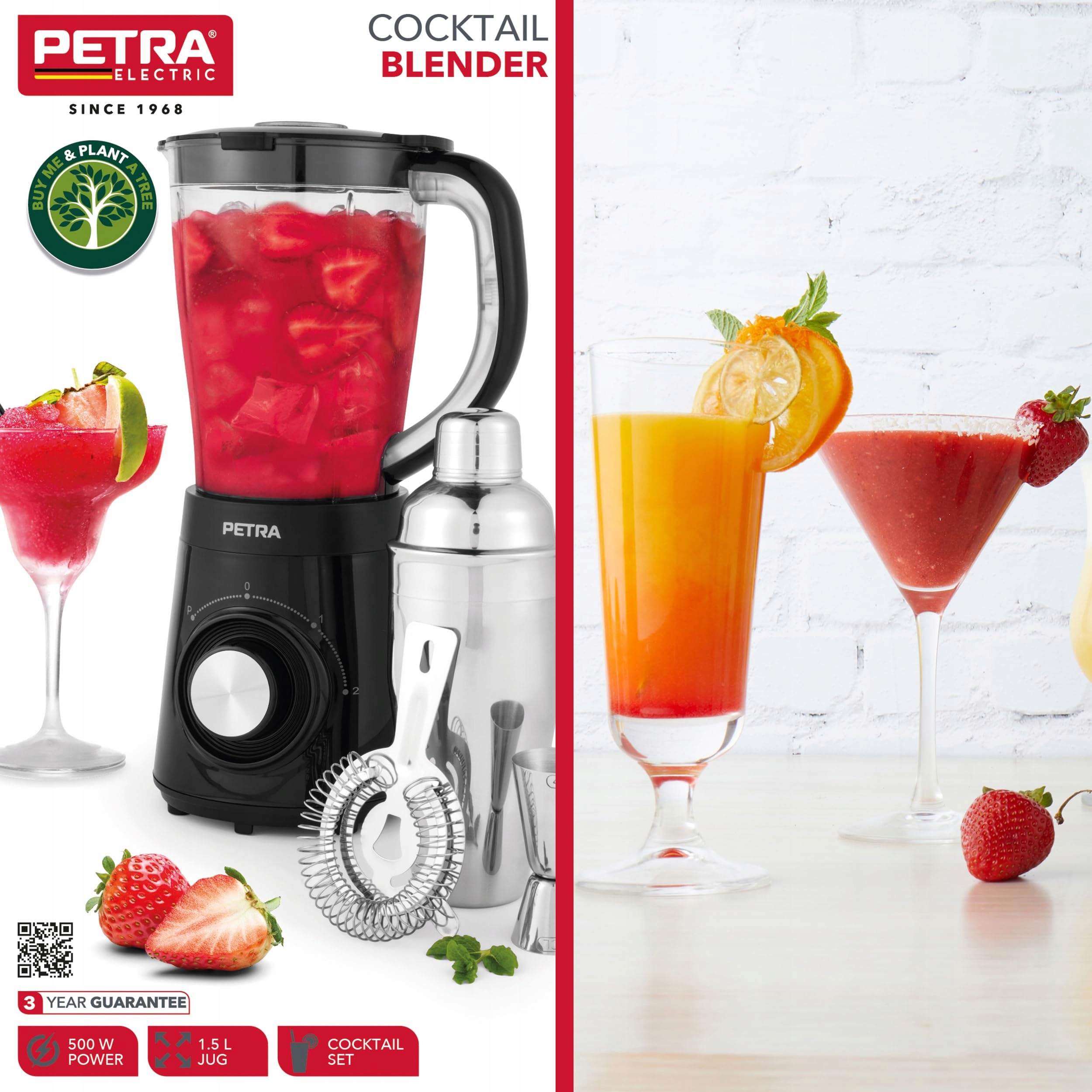 PETRA Zestaw Blender Koktajlowy 500W 1,5L Stal Nierdzewna 2 Prędkości — miniatura 2