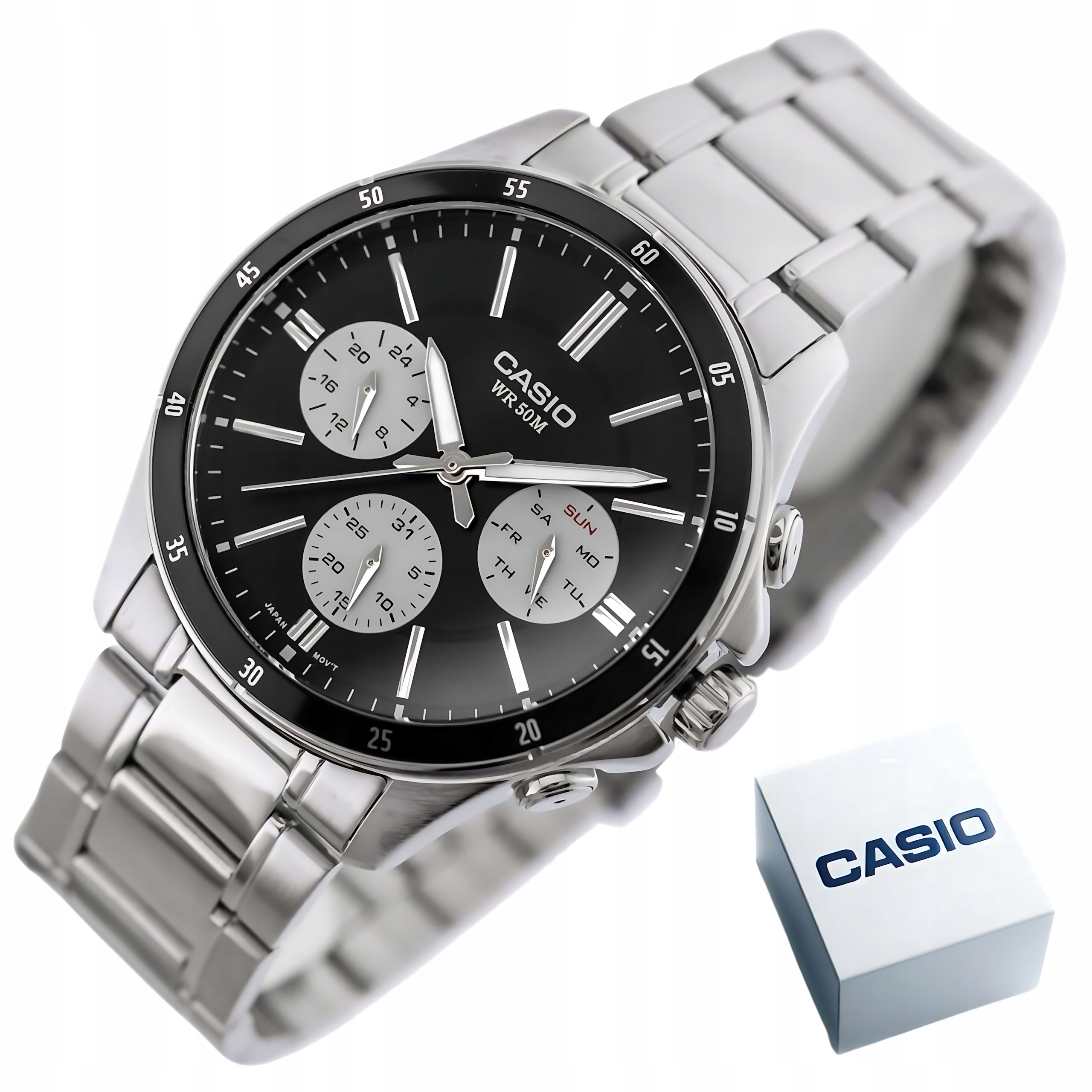 Pánské Hodinky Casio MTP-1374D-1A3 Ocelové Černé Ciferník Multidata WR50 Box