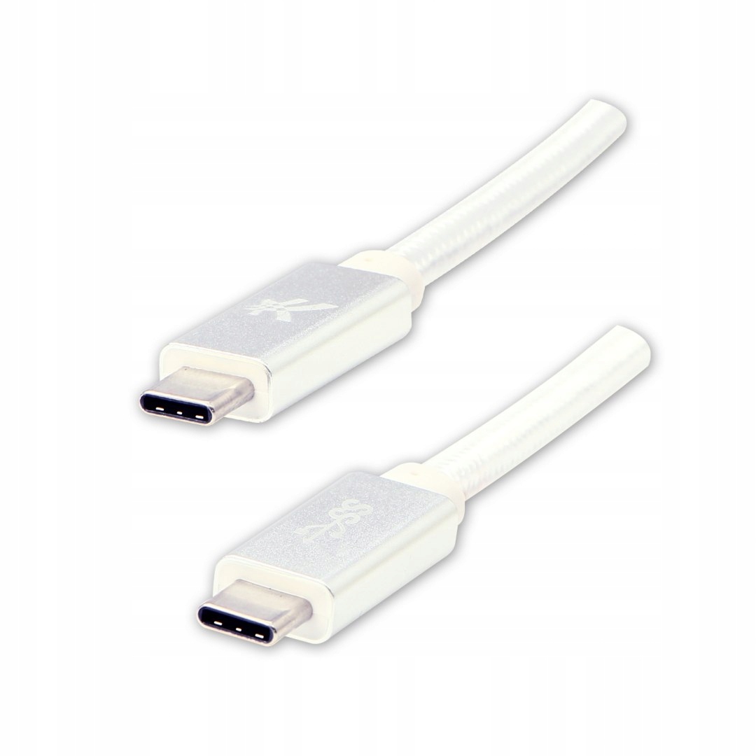 Logo Usb C męski- Usb C męski, 1m, 5 Gb/s, 5V/3A, biały, nylonowy oplot