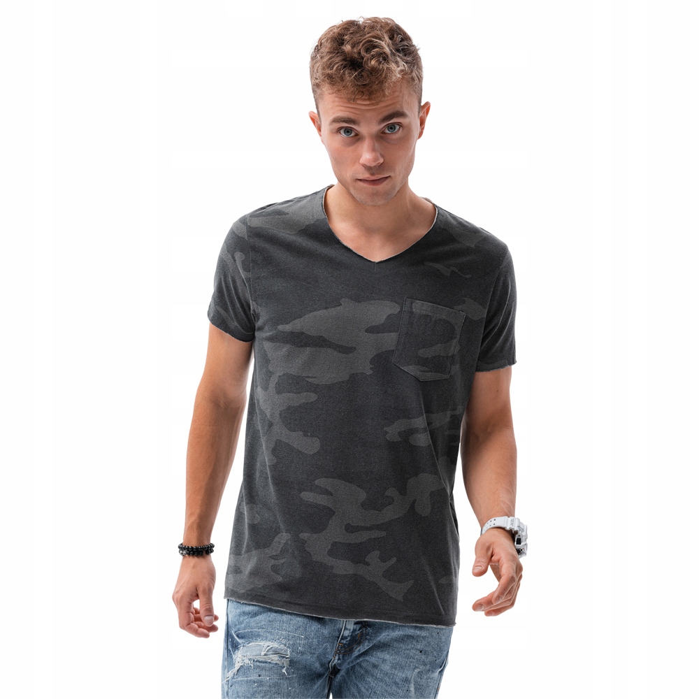 

T-shirt męski bawełniany S1616 szary-camo XL