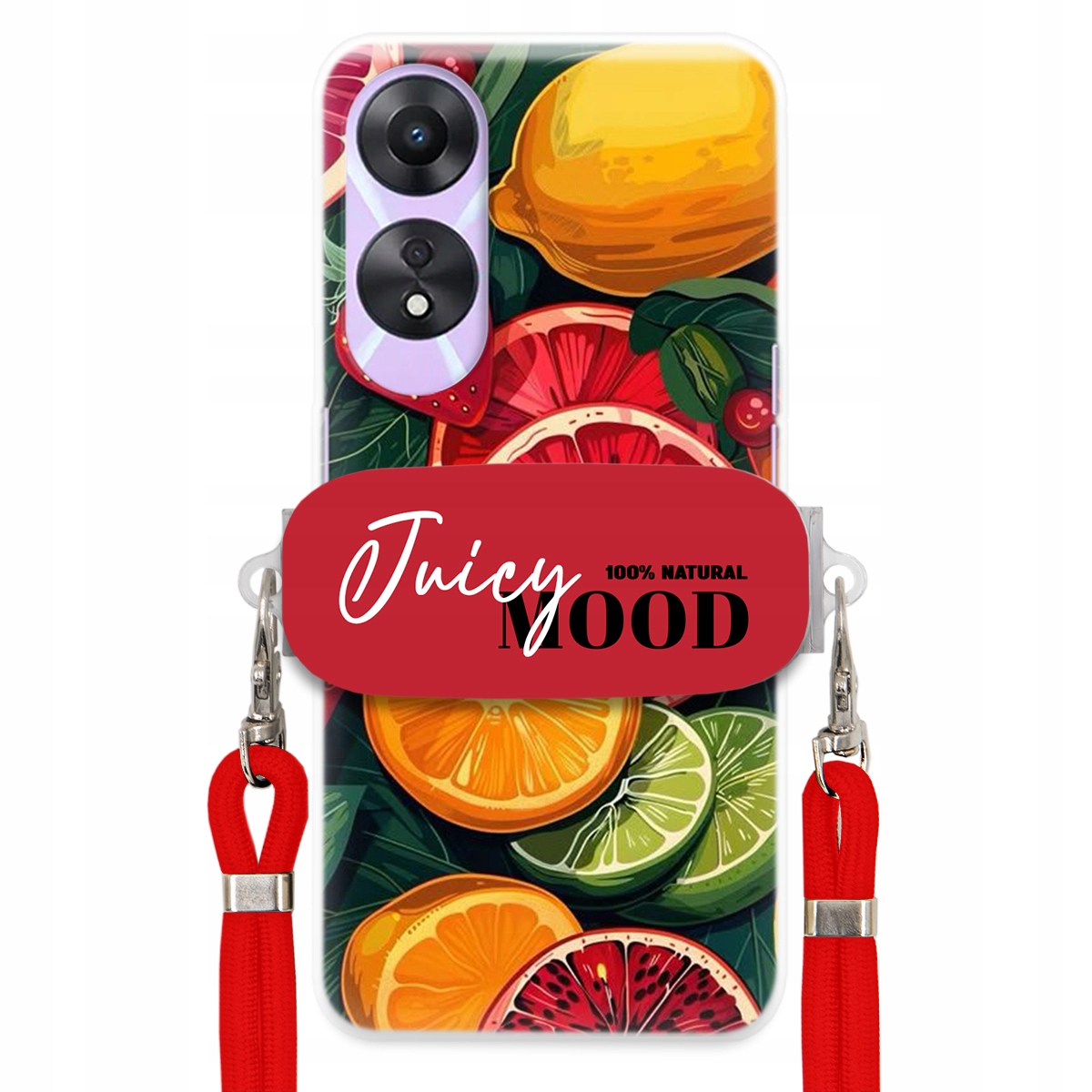 Puzdro pre Oppo A78 5G Červené vodítko Crossbody Módny držiak Juice Mood Ovocie