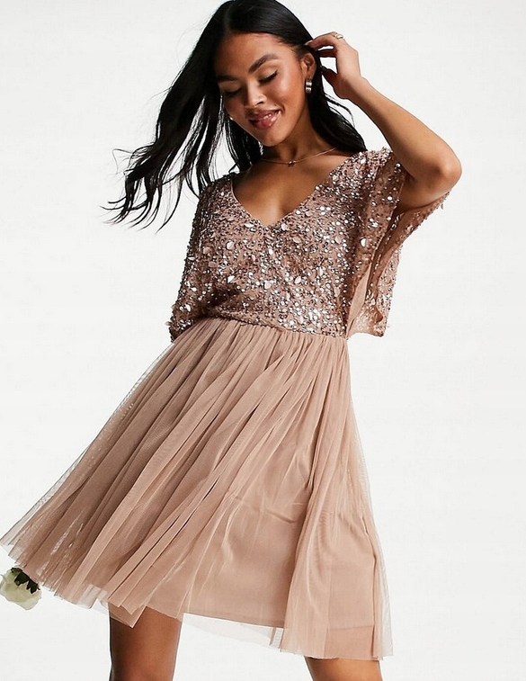 Zdobená Flitrová Tylová Koktejlová Šaty Beauut 38 M