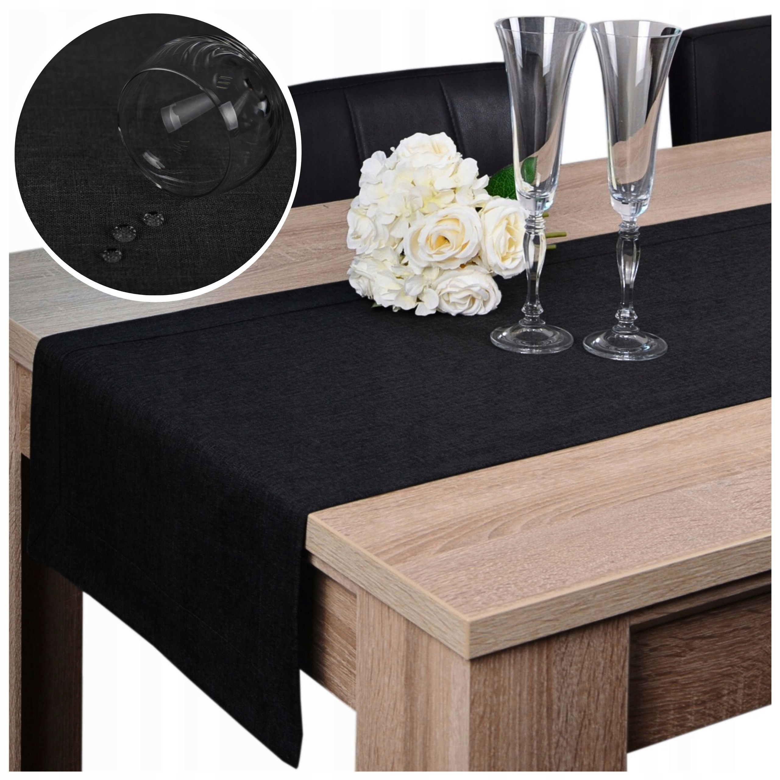 Bieżnik Na Stół Panama 40x300 Plamoodporny Gładki Dekoracyjny Czarny