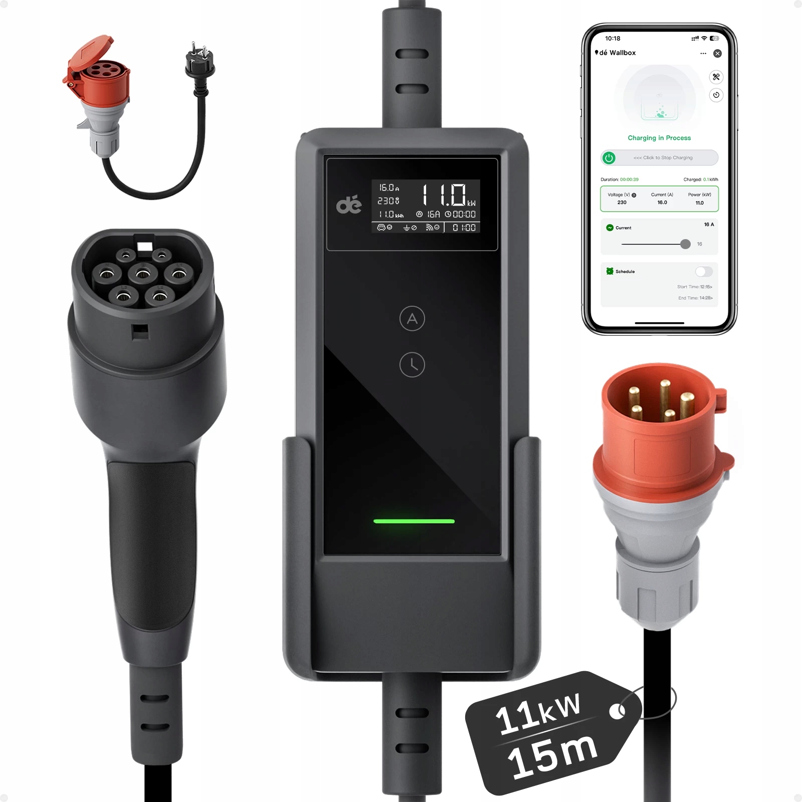 Nabíjačka do auta Typ2 11 kW Prenosný Wallbox Ev pre elektrikárov 15 m Wi-Fi