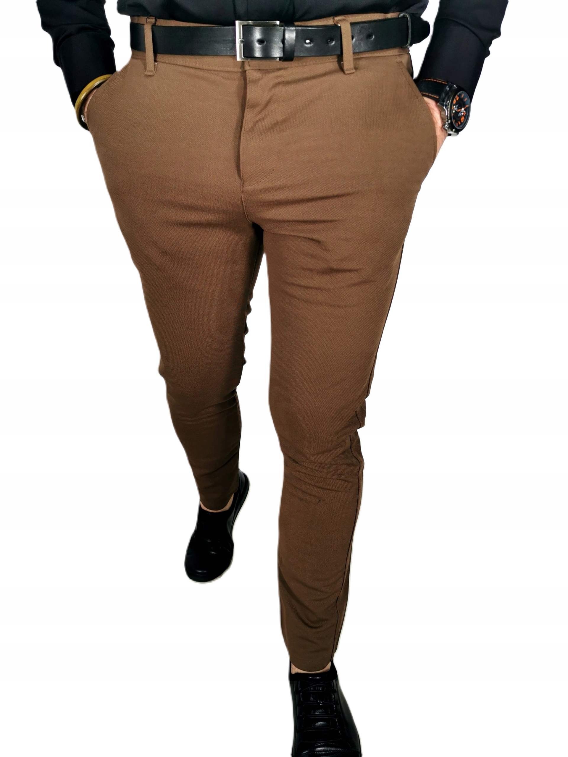Hnědé pánské elegantní kalhoty s hladkou strukturou IM 34