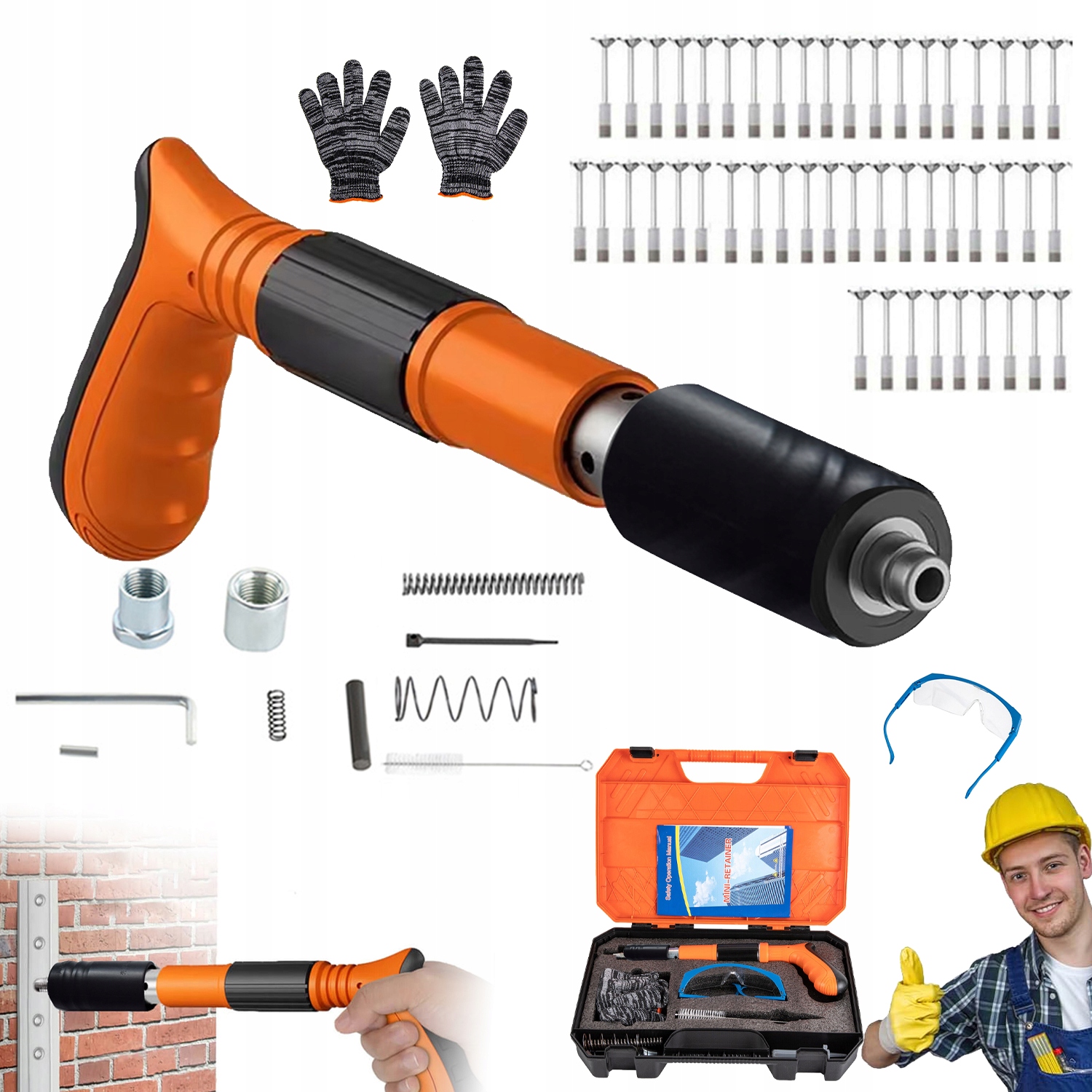 Mini Ruční Ocelová Pistole Na Hřebíky 5 Rychlostní S 100 Hřebíky S Kufrem