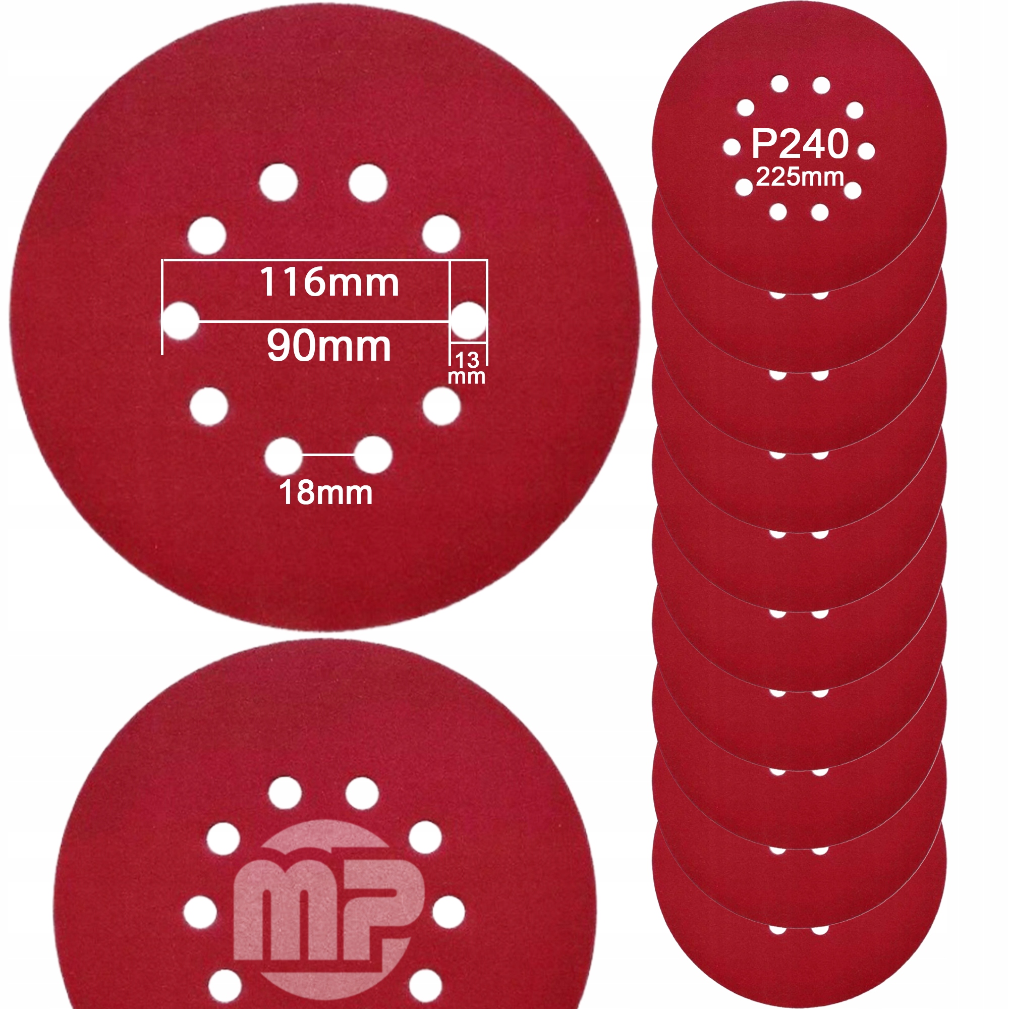 Papier Ścierny P240 Krążek 225MM Szlifierki żyrafy MP0018 10 szt 10 otworów