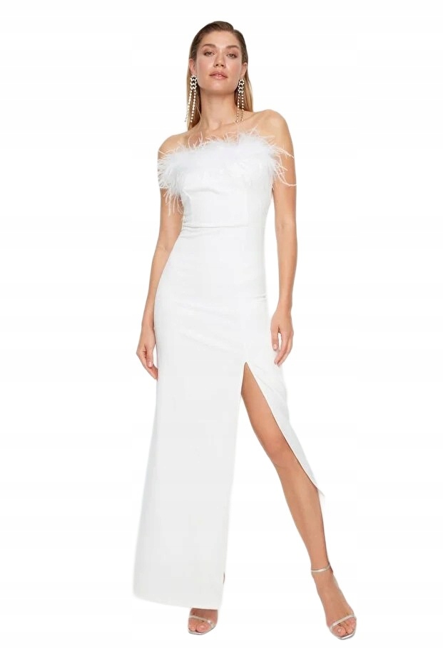 Lafaba Bílá Šaty S Peřím A Rozparkem 42 5FA