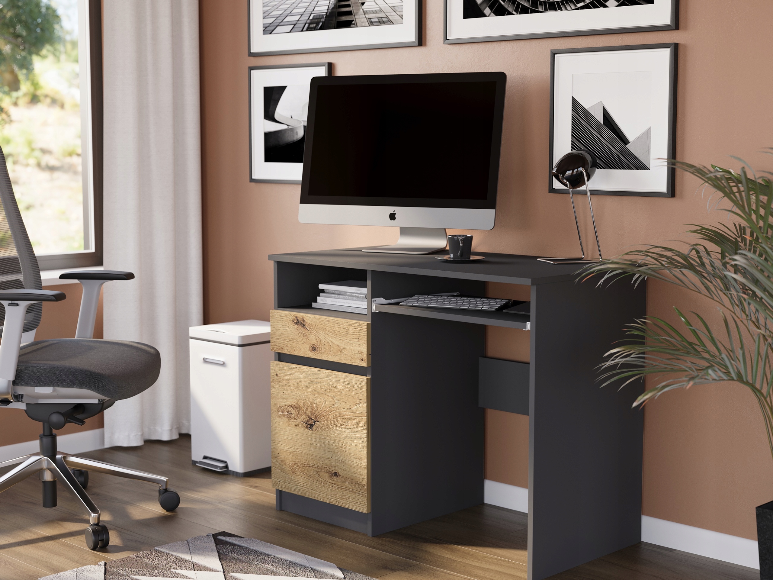 Meble biurko komputerowe stolik 96cm lewe N-35L ANTRACYT MIX ARTISAN