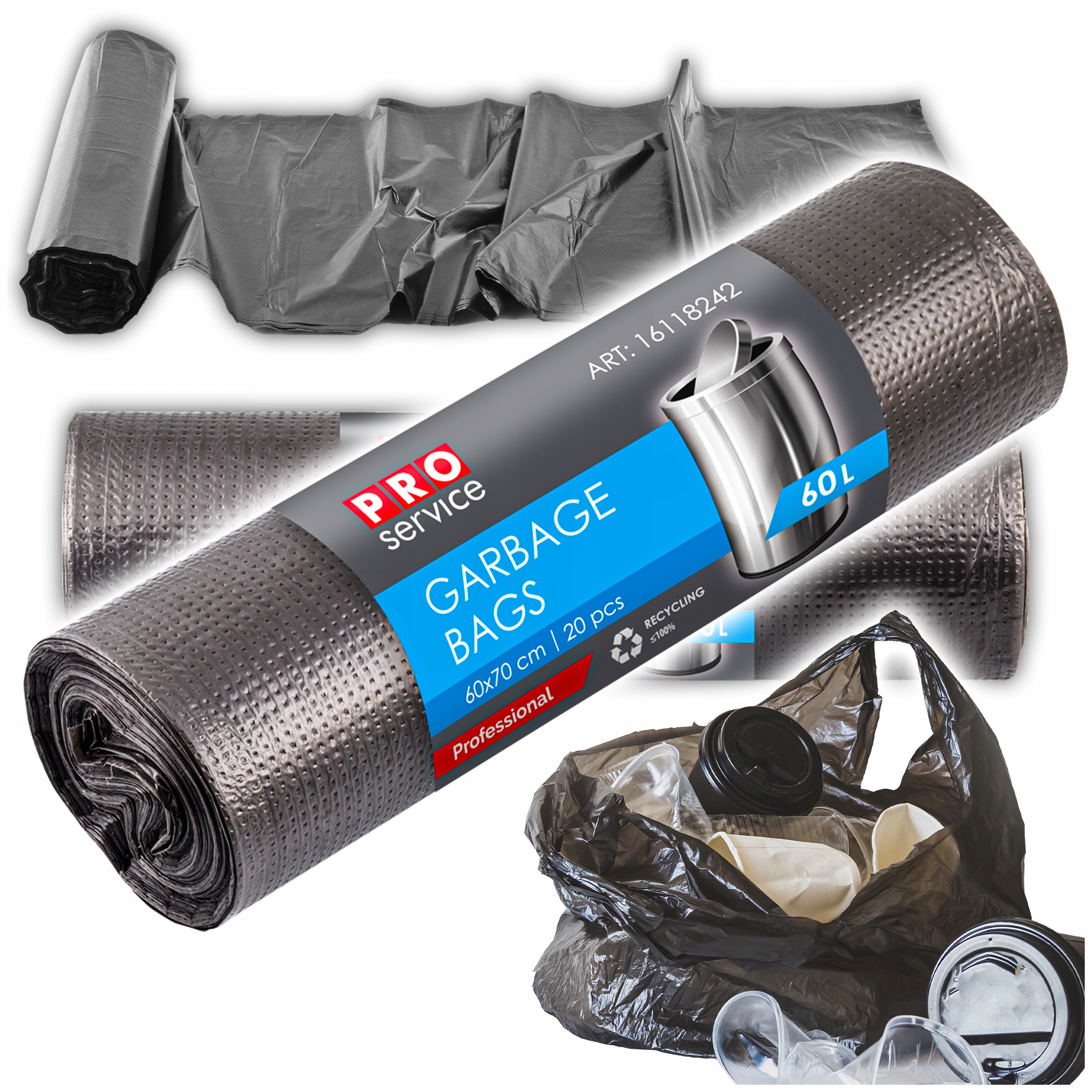 Levně Karton 60 ks Pytle na odpadky 20 Ks Pro Service Černé Hdpe 60x70 60l