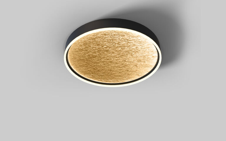 Stropné Svietidlo okrúhly 60 čierny, zlatá reprezentatívna štruktúra do obývačky