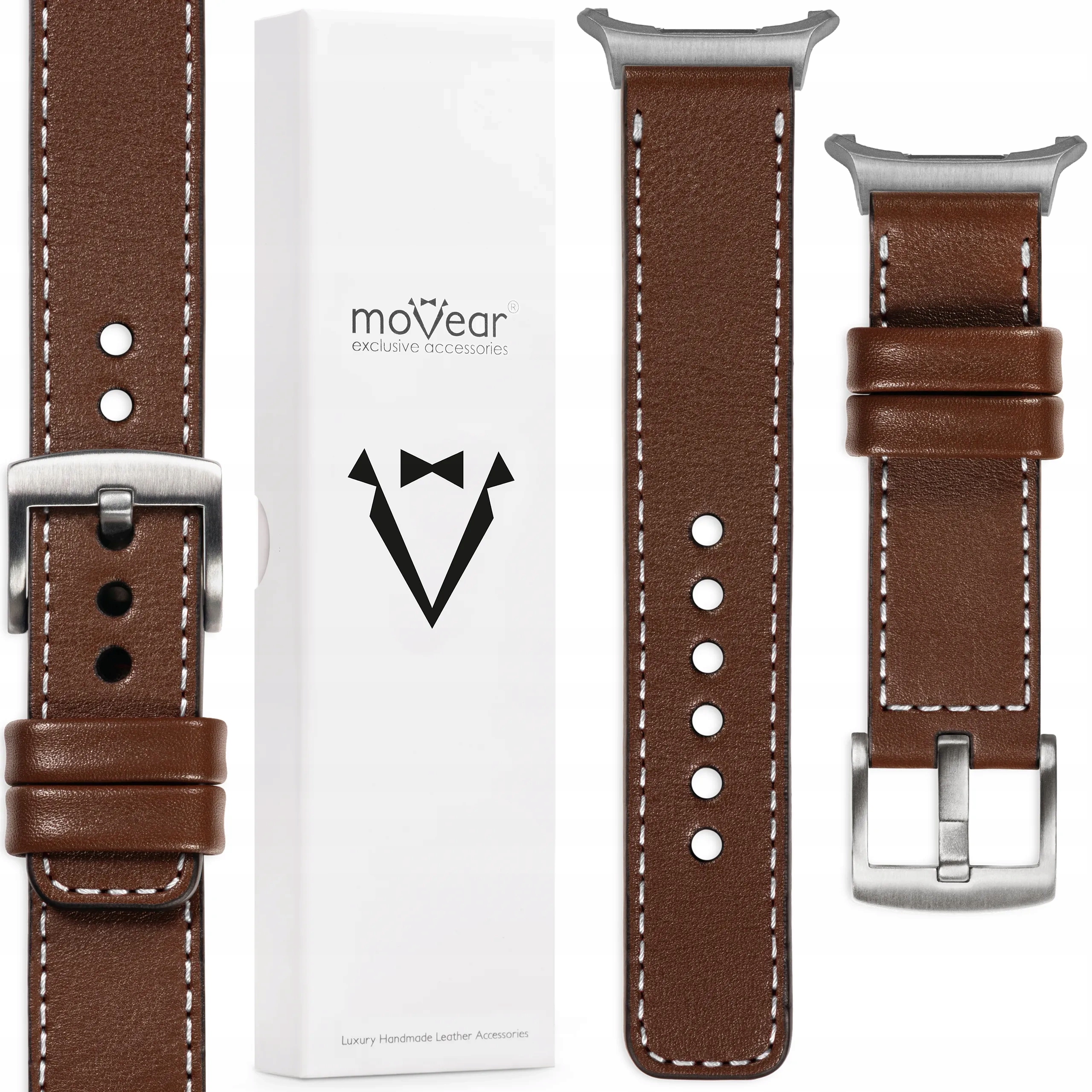 Kožený řemínek pro Samsung Galaxy Watch Ultra 24 mm Tmavě hnědý Movear