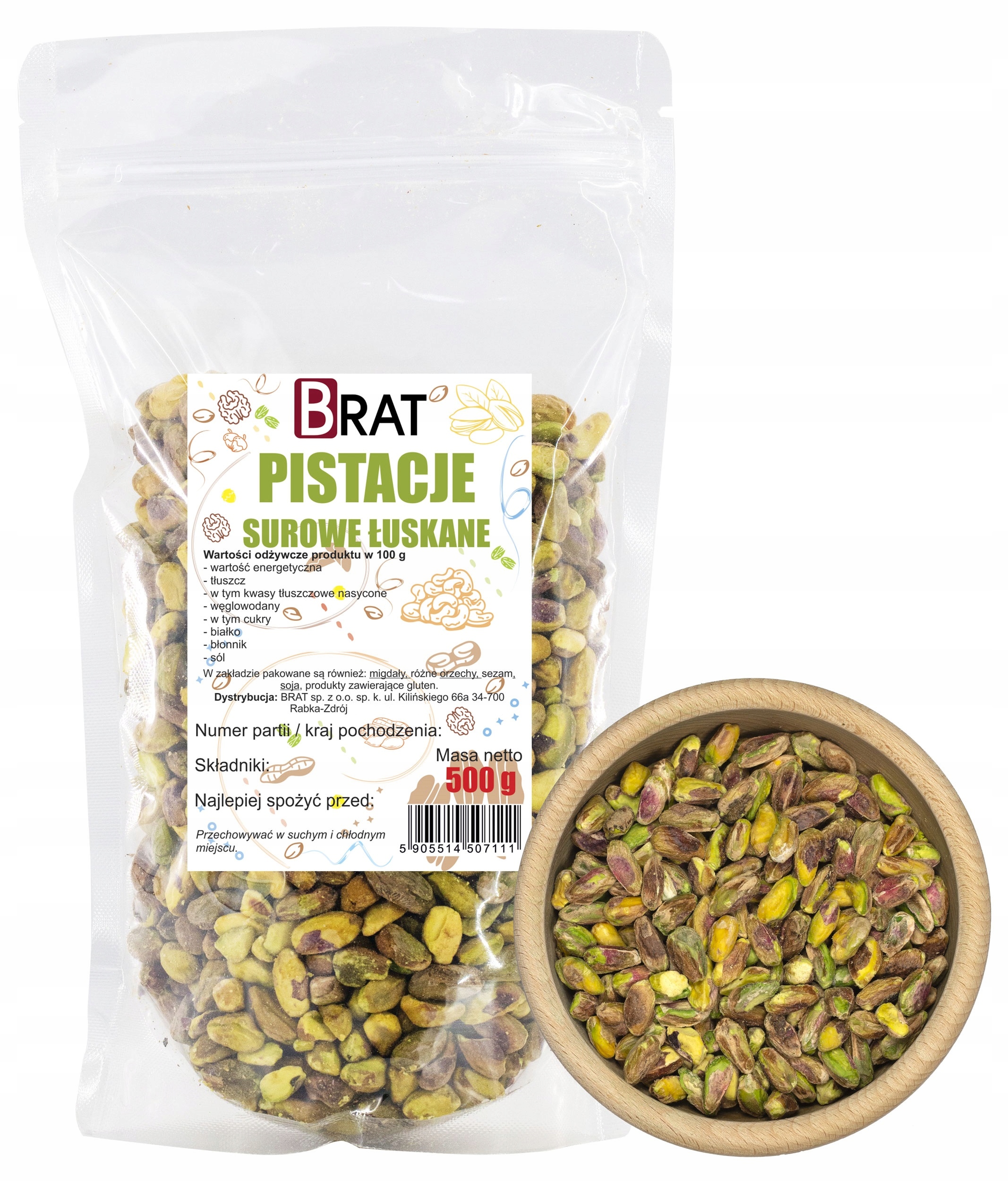 Levně Loupané Pistácie Nesolené 500g Surové, bez soli, přírodní