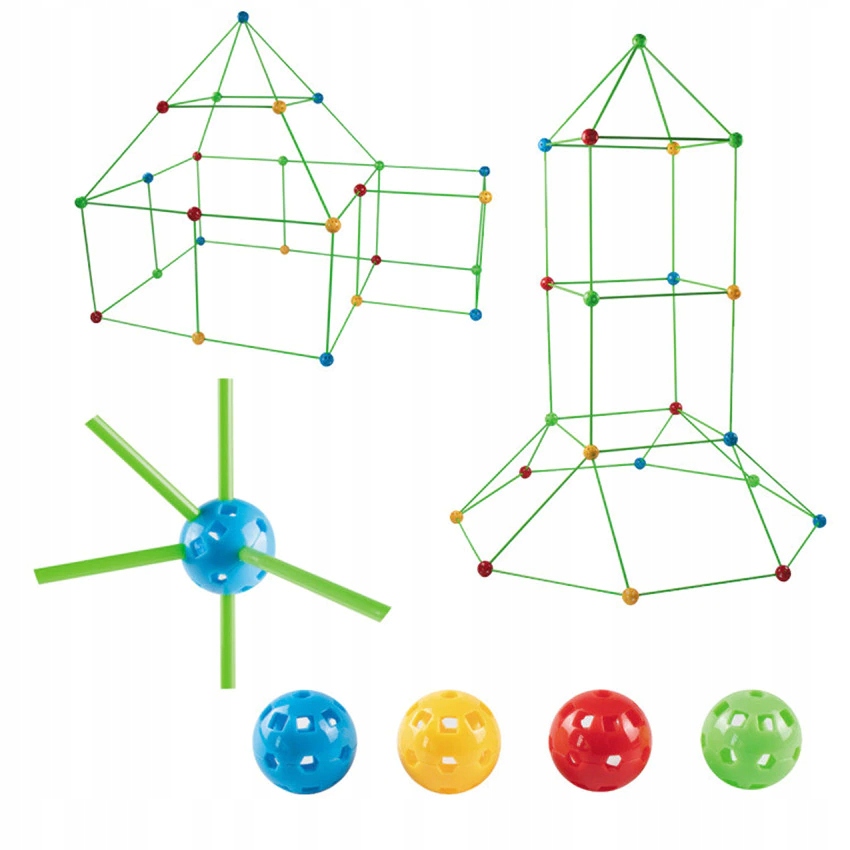 ZESTAW DO BUDOWANIA FORTÓW BAZA NAMIOT RURKI KULKI Wiek dziecka 12 m +