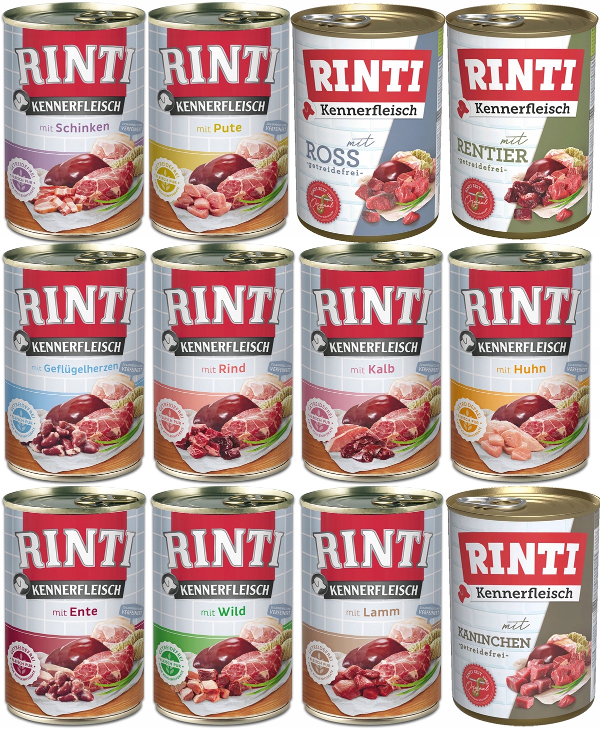 Rinti Kennerfleisch puszka Karma Dla Psa MIX Smaków 12 x 400g