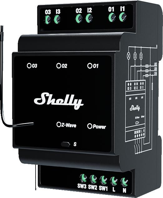 Shelly Wave Pro 3 Eu Lr Relé Z-wave Din