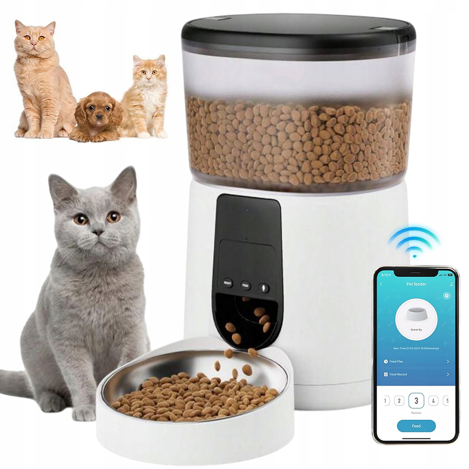Levně Automatický Dávkovač Krmiva Pro Kočky 4L Hlasová Zpráva 10S Kitty Puppy