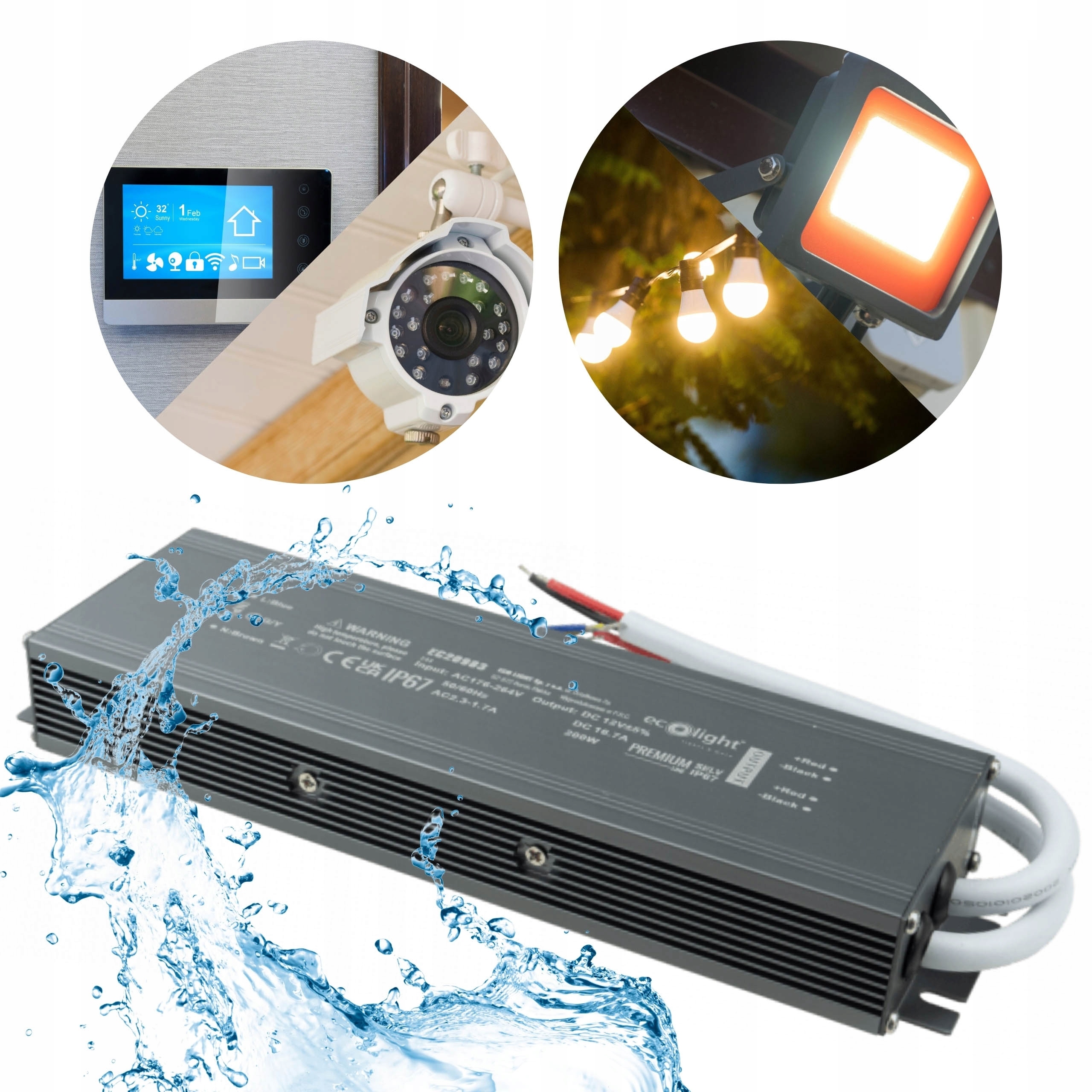 Montážní napájecí zdroj pro Led pásky Cctv, Voděodolný/hermetický 200W 12V 16.7A