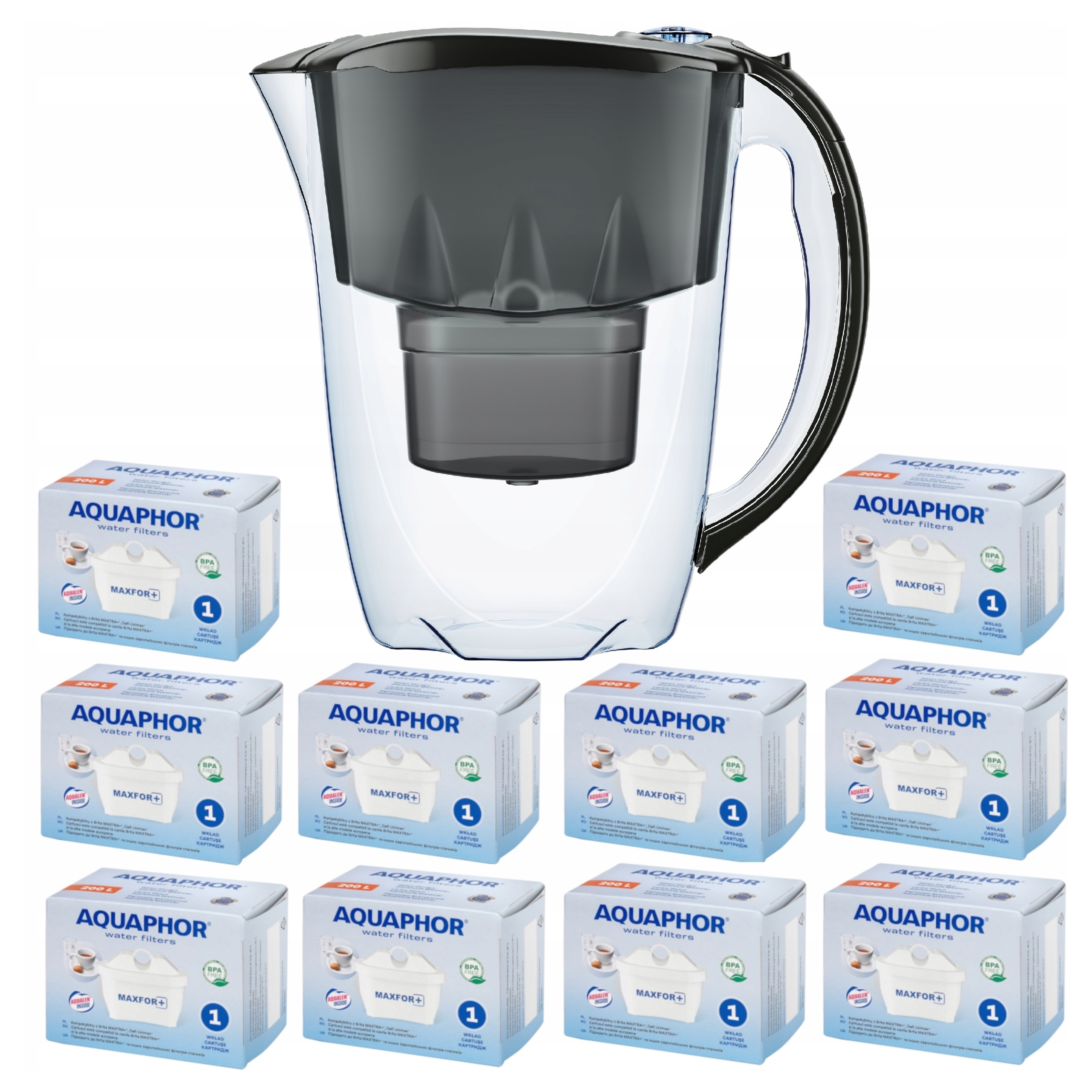 Filtrační konvice Aquaphor Amethyst černá barva 2,8 10 náplní maxfor