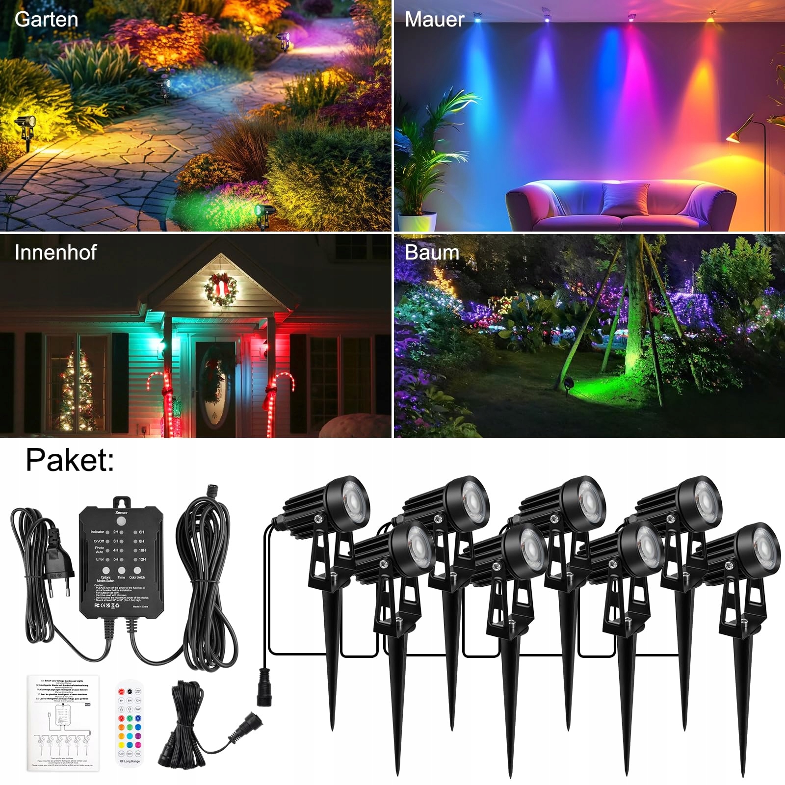 COOLWEST RGB Reflektory Ogrodowe Z Pilotem i Czujnikiem Światła IP65 24V — miniatura 9