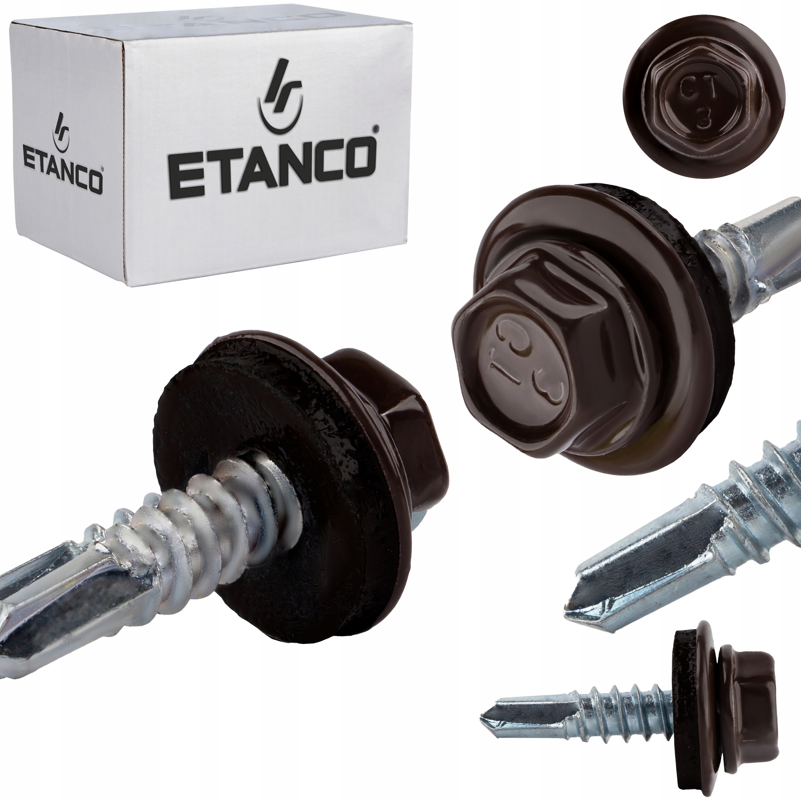 Wkręty samowiercące do metalu 3mm 4,8x19 mm Ral 8017 250 szt Etanco GT3 Z14