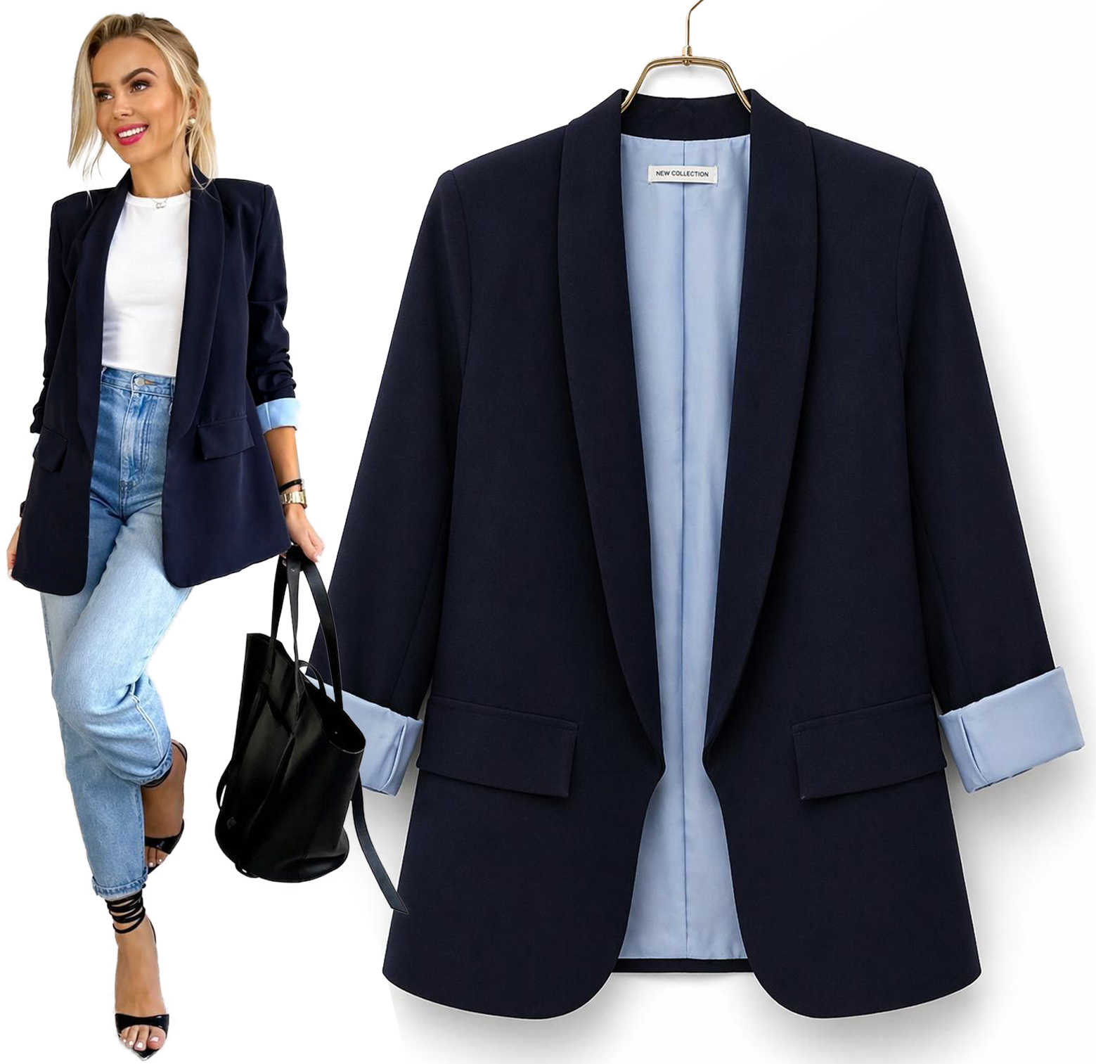 Elegantní návštěvní Sako dámské Sako s modrou podšívkou XL Denver