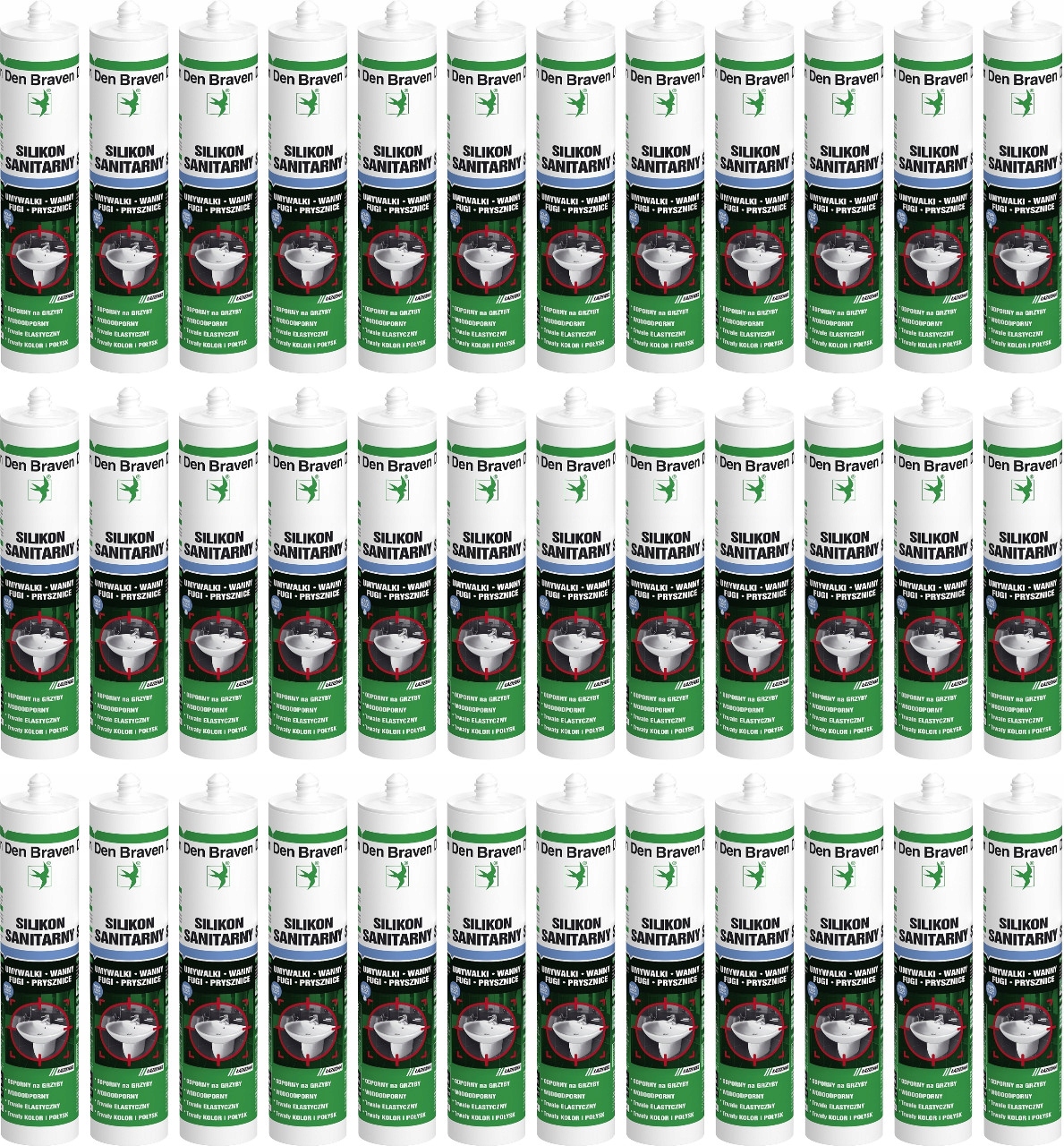36szt Den Braven Silikon Sanitarny Łazienek Odporny Na Pleśń 280ml Bezbarwn