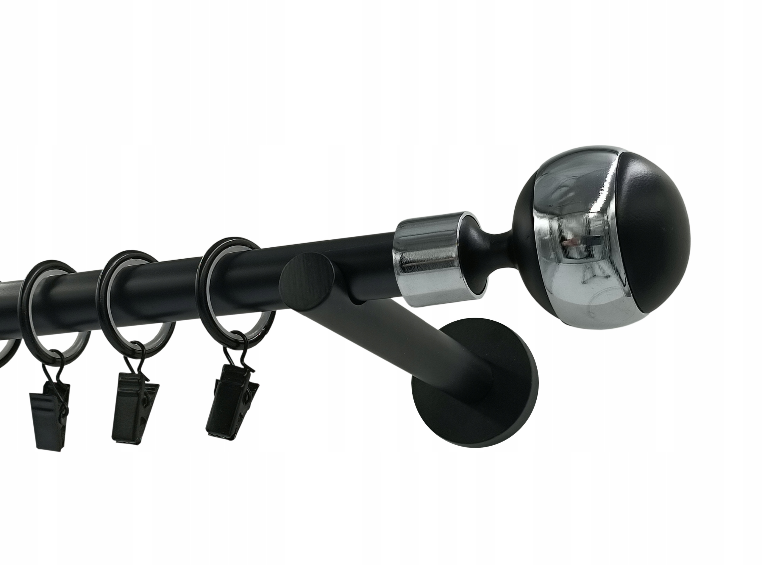 Jednoduchá garnýž Kovový 19 mm Kula Black&chrom 180 cm