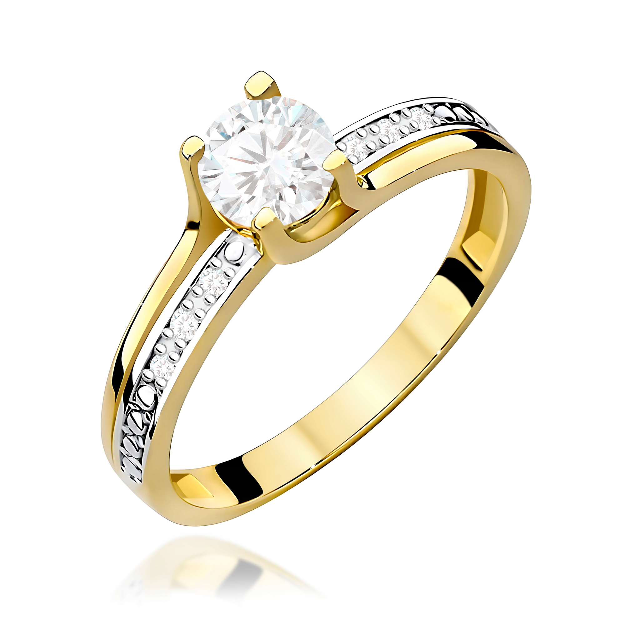 Zlatý prstýnek 585 s bílým safírem a diamanty pro zásnuby, elegantní