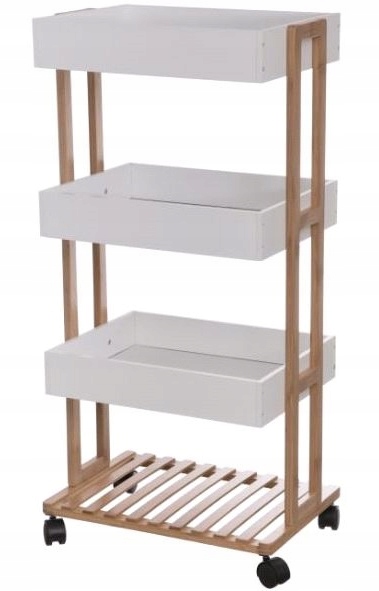 WÓZEK ŁAZIENKOWY REGAŁ NA KÓŁKACH BAMBUS 4 poziomy