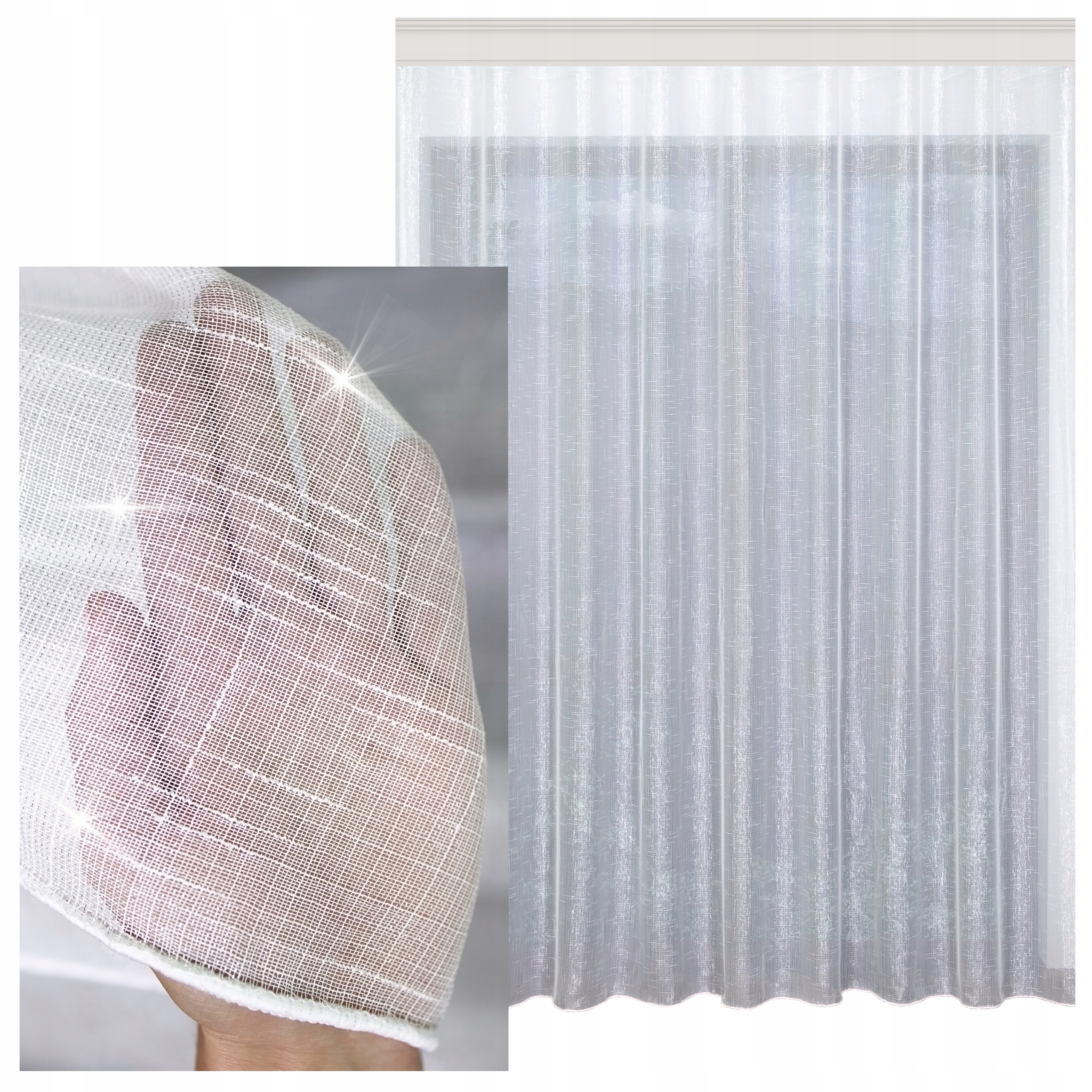 Záclona batystová námraza stříbrná nit na pásku 900 x 170 cm hotová s olověnkou